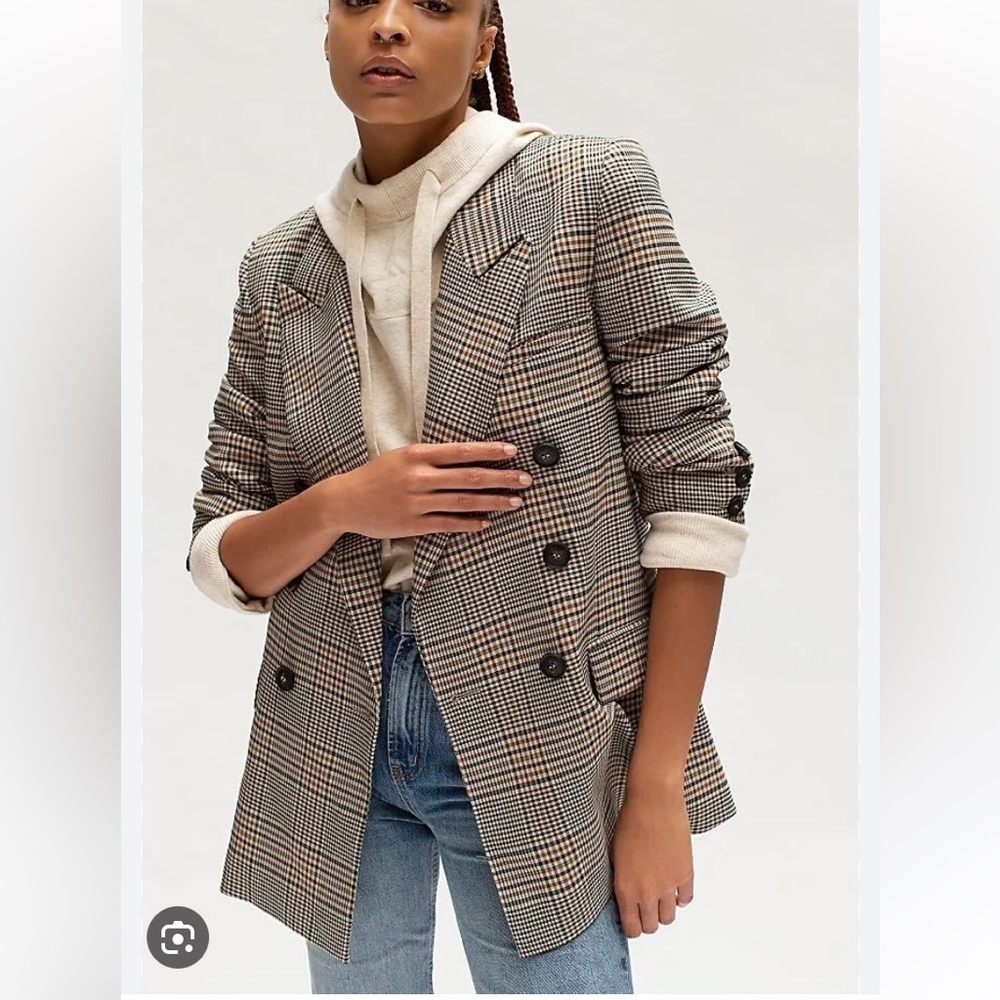 Free People Ashby Plaid Blazer Large Oversized Vintage Inspired brown plaid